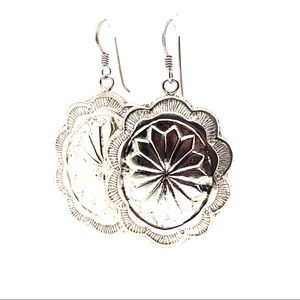 Sterling Silver Oval Concho Dangle Earrings